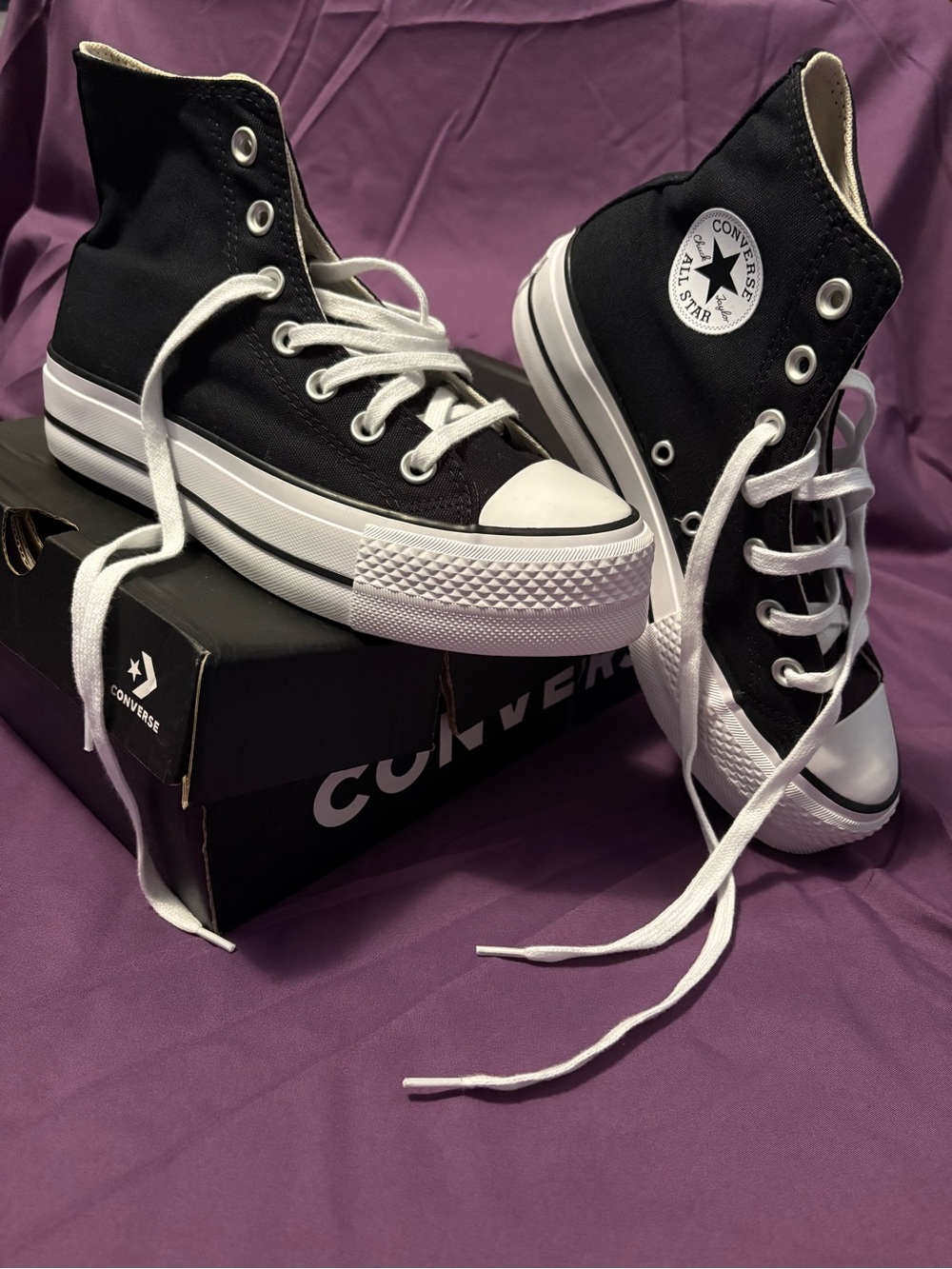 Converse High Top Platform Sneakers in Black and White